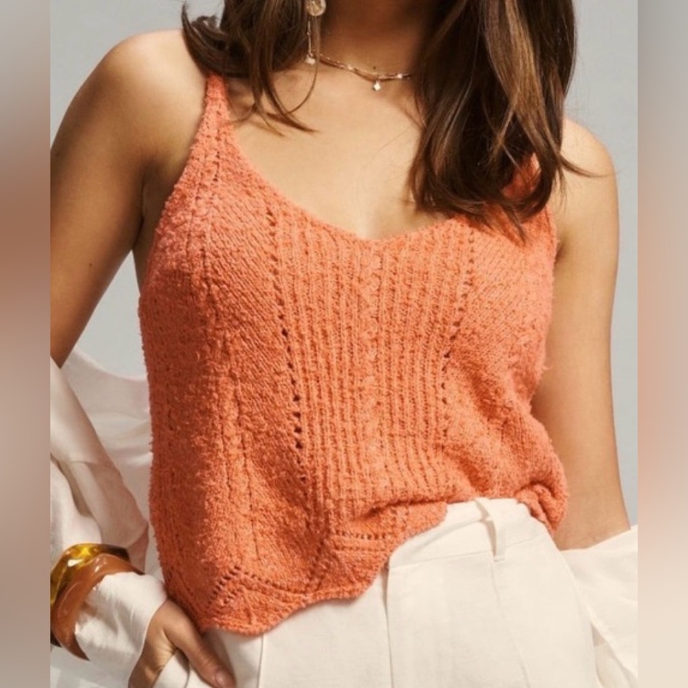 Anthropologie V-Neck Pointelle Sweater Tank, Coral Color, Size 2X